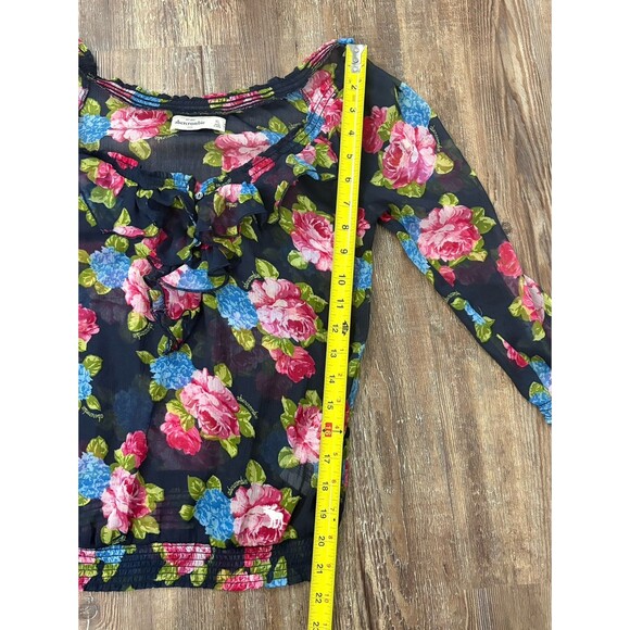 Abercrombie Kids Floral Ruffle Sheer Stretch Blouse Size XL Preppy Cute Summer - Picture 2 of 9